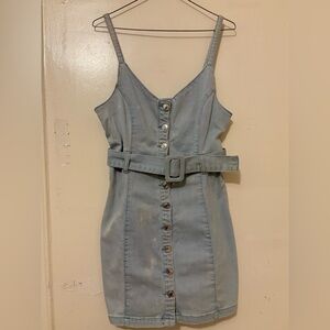 Denim Button-Down Dress with Belt